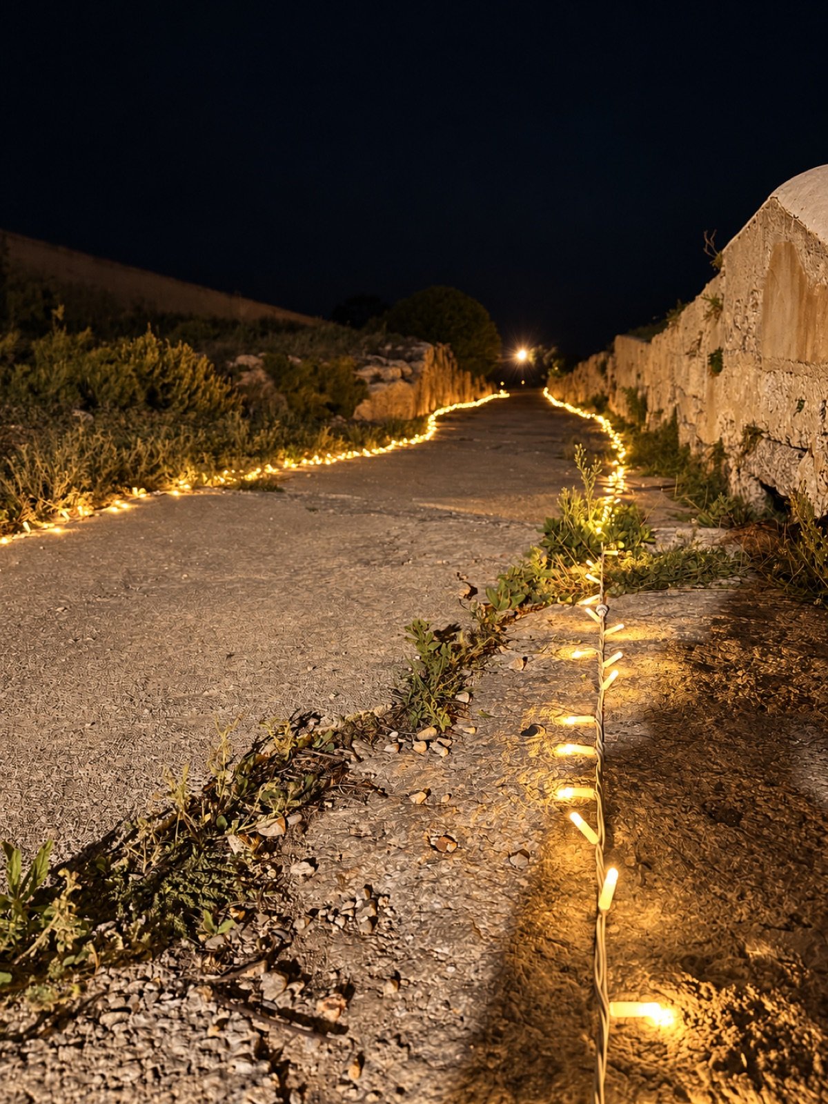 Fachada de piedra iluminada para un evento
